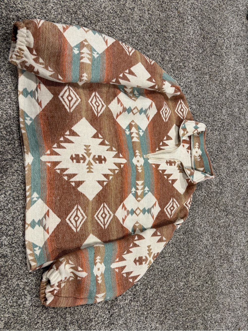 Southwestern Print Pullover Shirt Jacket - Brown & Cream